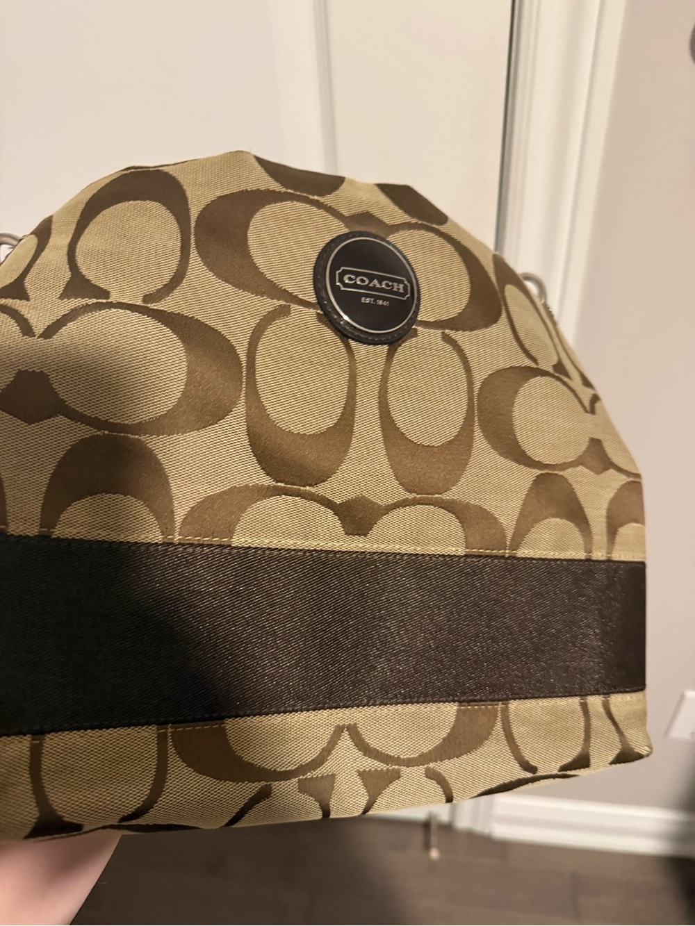 Coach Tan and Brown Signature Shoulder Bag